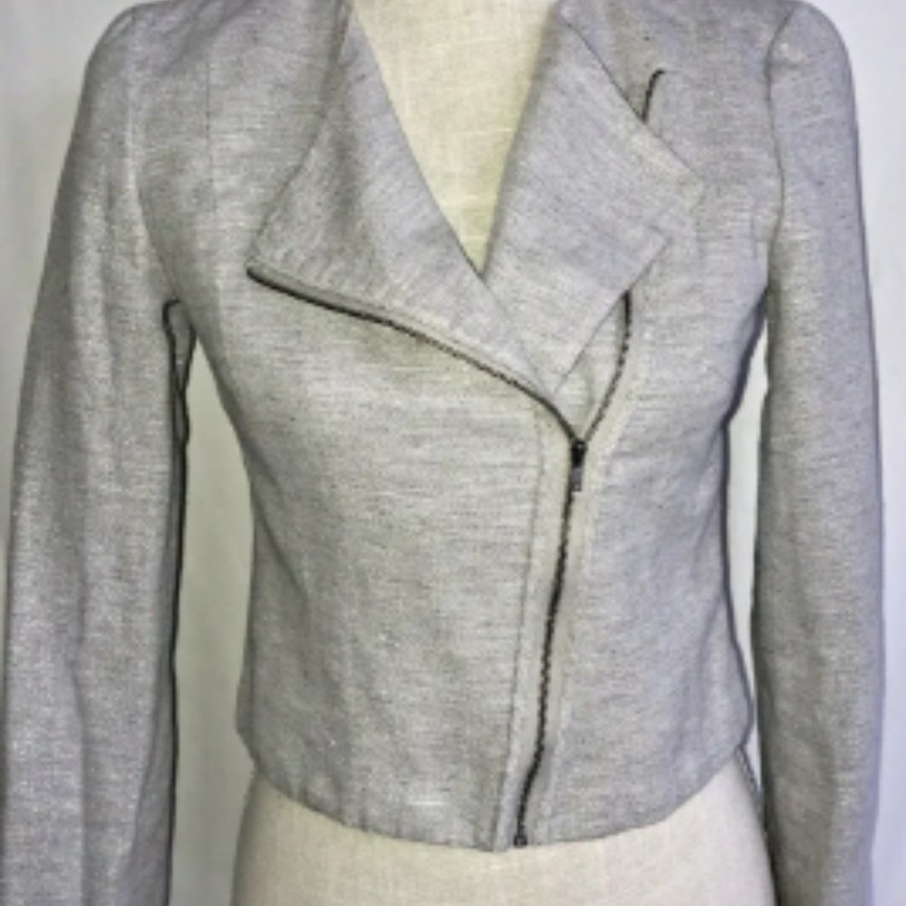 RACHEL ROY Silver Metallic Moto Jacket - Size 8